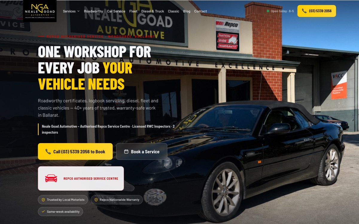 Homepage of the Ballarat Repco Service Centre website